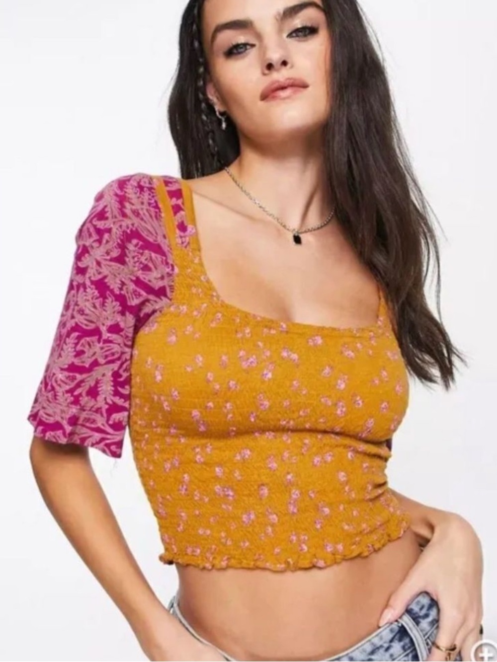 NWT, Free People, Marigold Smocked Crop Top Golden Combo - XS - Picture 5 of 8